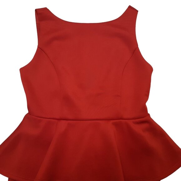 Forever 21 Dress Womens Juniors Small Red Peplum Short Sleeveless Ruffle Stretch - Picture 7 of 14
